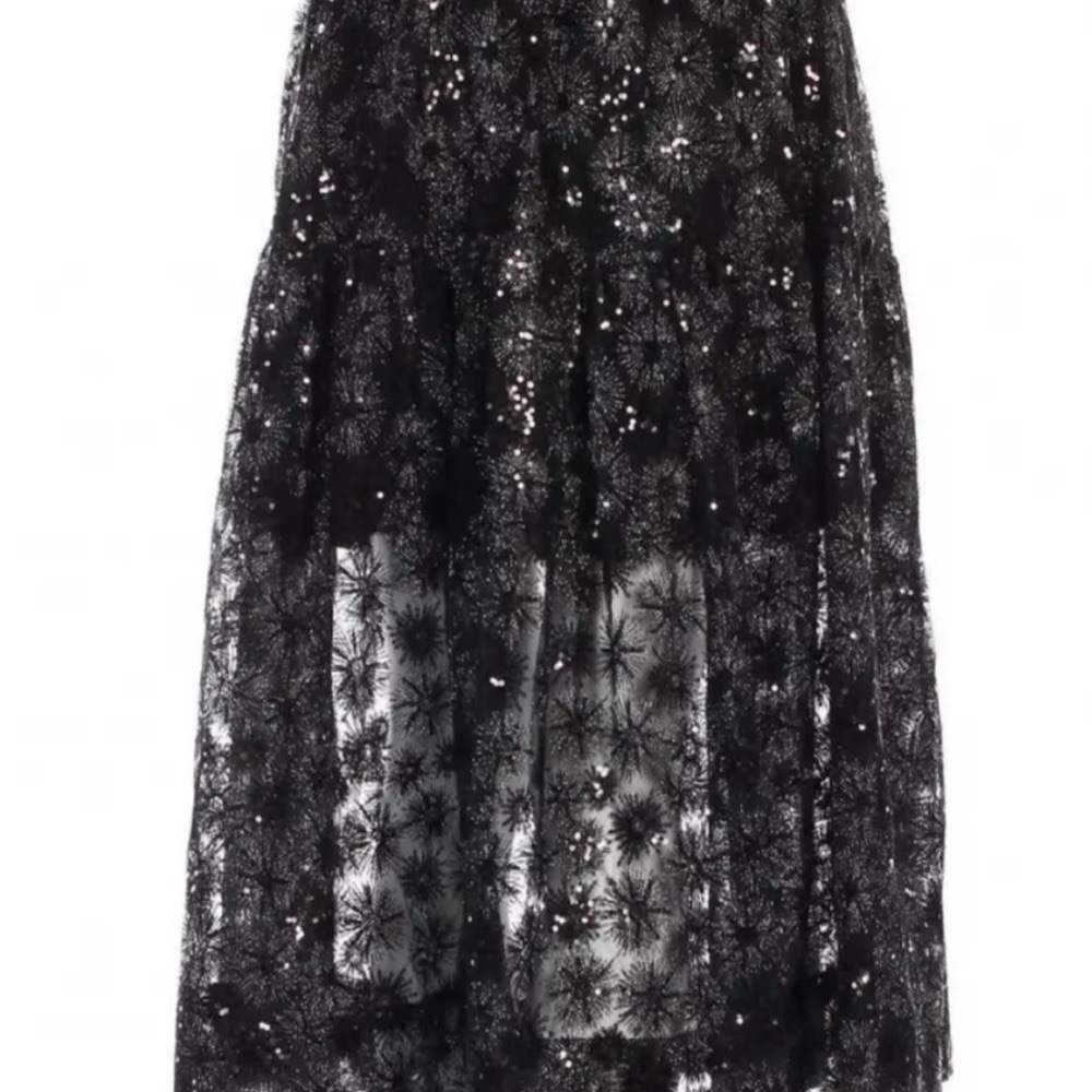 Maje Black Sequined Metallic Midi Skirt NWOT